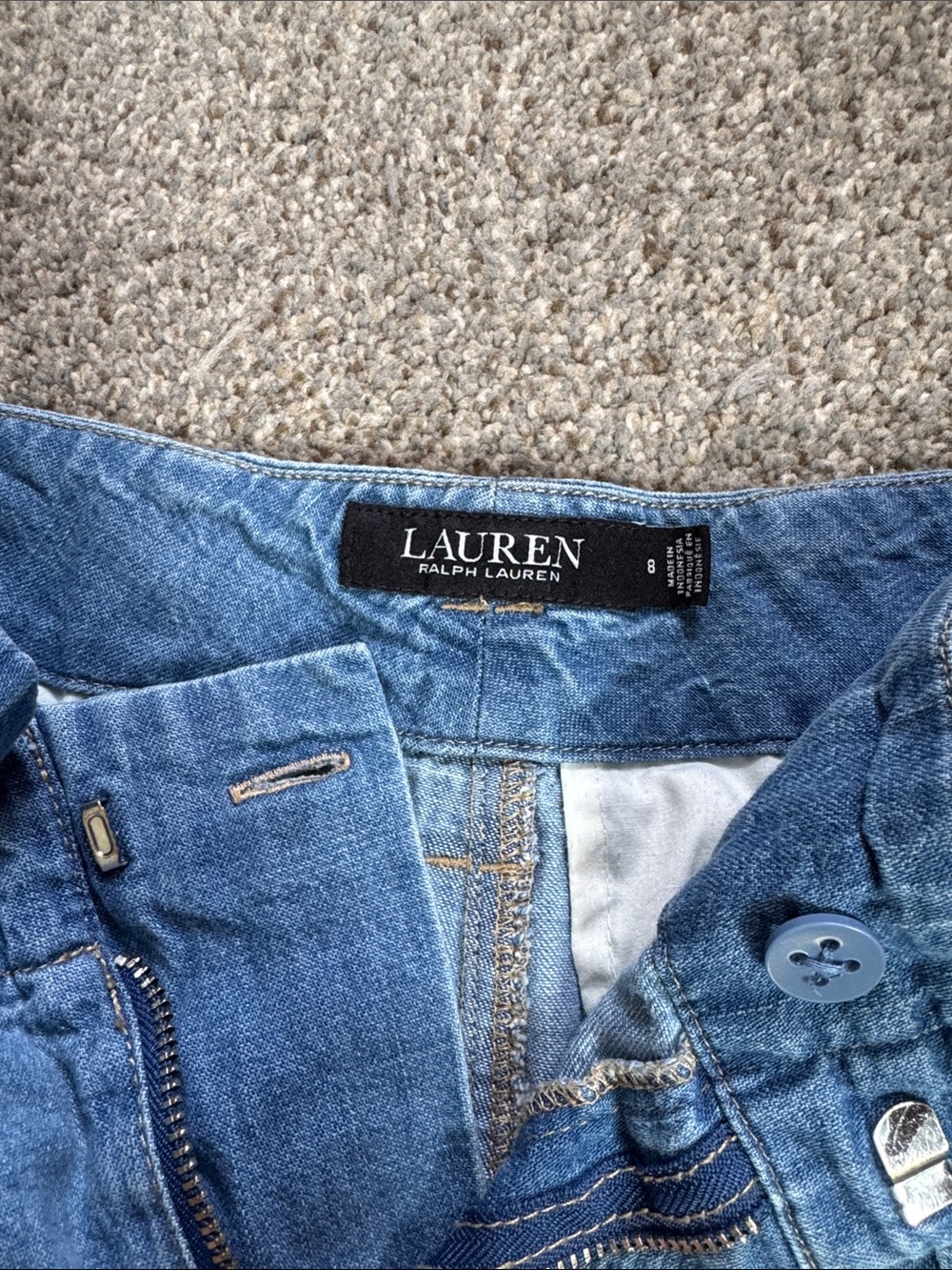 Lauren Ralph Lauren Light Blue High Waist Denim Pleated Shorts - Picture 2 of 3